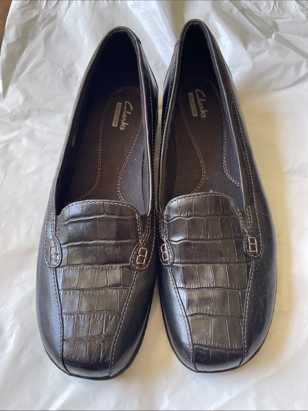 Clarks Brown Croc-Embossed Slip-On Loafers